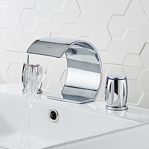 Grifo de baño en cascada de latón cromado con doble manija de lujo 4