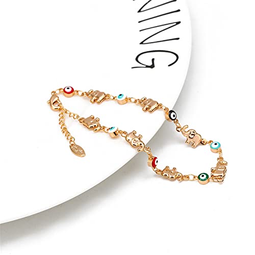 Caiyao Lucky Turkish Evil Eye Bead Elephant Bracelet for Women Mother Handmade Enamel Evil Eye Adjustable Link Chain Bracelet 14K Gold Plated Good Luck Protection Amulet Jewelry Gift4