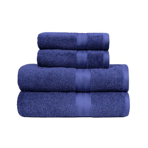 Amazon Basics – 4 Stück Badetuch-Set für Badezimmer, lichtbeständig, 100 % Baumwolle, weich und saugfähig, 2 Badetücher und 2 Handtücher, Königsblau