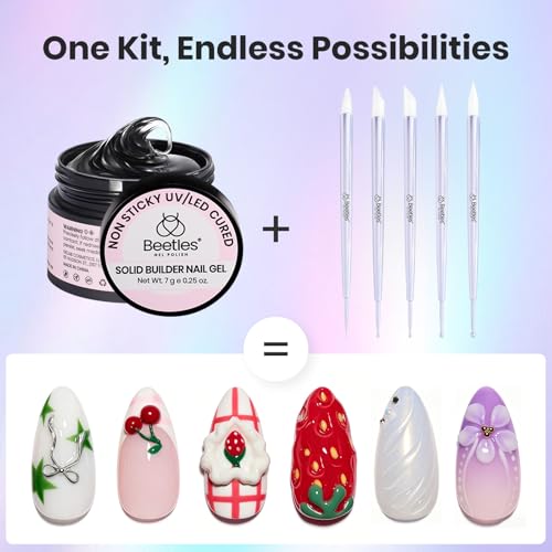 Image of Beetles 5PCS Nail Art Dotting Tools 3D Nail Gel Set, Dual-Headed Nail Art Sculpture Pen with Clear Solid Builder Gel Kit, Silicone Nail Tools, Carving Drawing Tool Set for Nail Art Salon Home DIY