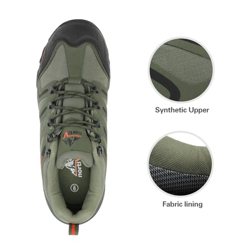 NORTIV 8 Herren wasserdichte Wanderschuhe Low Top Leichte Outdoor Trekking Camping Trail Wanderschuhe,Size 44,Armee/Grün/Schwarz/Orange,160448_Low-E