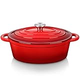 Velaze Cocotte en Fonte Induction, 30cm Casserole en Fonte Émaillée avec Couvercle, Braisière Bon Scellement, Pot à Soupe en Fonte Revêtement Anti-adhésif Diamètre de 30cm, 5L