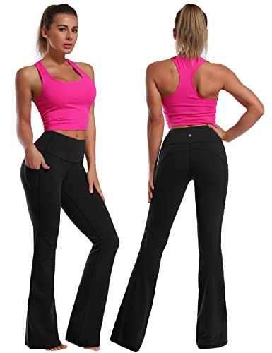Image of BUBBLELIME 29 inch /31 inch /33 inch /35 inch /37 inch Women High Waist Bootlegs Yoga Pants Tummy Control Bootcut Workout Flared Out Pockets