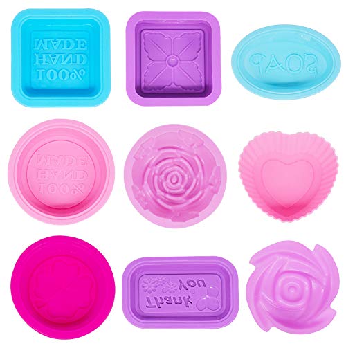 Moulles à Savon en Silicone lot de 18 moules à savon en silicone pour fabrication de savons et cupcakes - Forme rectangulaire, carrée, ronde, ovale Moulles à Savon en Silicone Moules en Silicone de Cover
