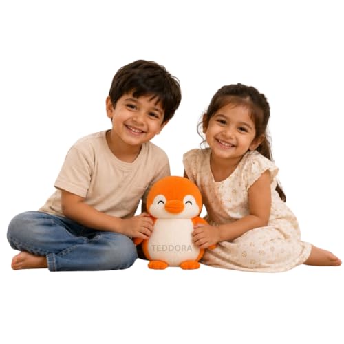 Image of Shy Penguin Soft Toy for Girls Boys Kids,Orange,Penguin Animal Plush Stuffed Baby Teddy Gift Birthday, 18cm