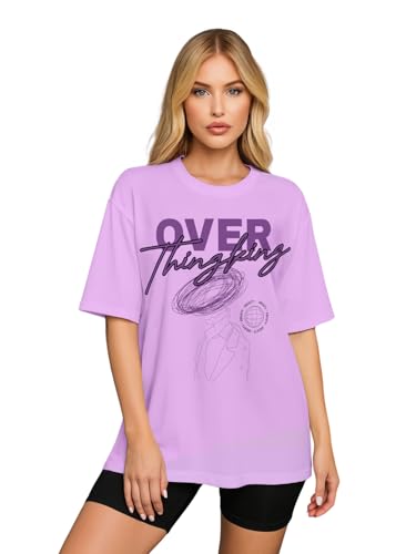 Image of JUNEBERRY 100% Pure Cotton Oversized Loose Baggy Fit Drop Shoulder Half Sleeve Round Neck Cool Front Teddy Printed Cork & White T-Shirt for Women /Girls (Available in from S to 2XL)