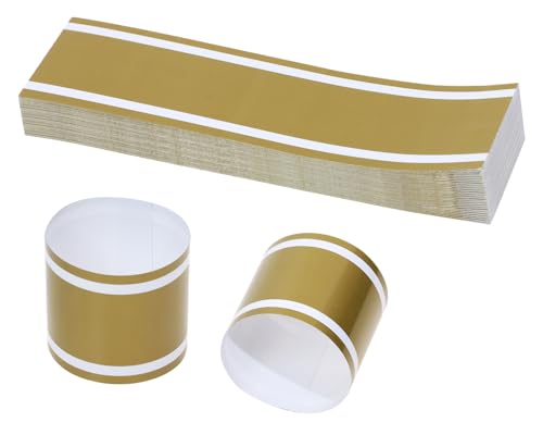 Penta Angel Paper Napkin Band 100Pcs Self-Adhesive Napkin Rings Bulk for Rolling Silverware Table Setup Wedding Event Party Supply (Gold, One Size)