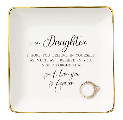 Meaningful Birthday Graduation New Year Christmas Gift for Daughter from Mom,Dad,Reminder Gifts,Motivational Present,Encouraging Present,Ceramic Jewelry Tray Trinket Holder Ring Dish