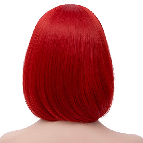 Mersi Red Wigs For Women Short Red Bob Wig With Bangs Natural Cute Synthetic Straight Wigs For Daily Party Halloween S009R #TOP1