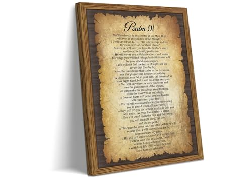 Bible Verses Wall Decor Vintage Psalm 91 Wall Art Framed 12x16 Inch