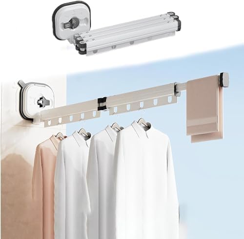 Retractable Clothes Drying Rack, Wall Mounted Hanger Rack with Suction Cups, Portable for Home Organizers（2 Folding Black）