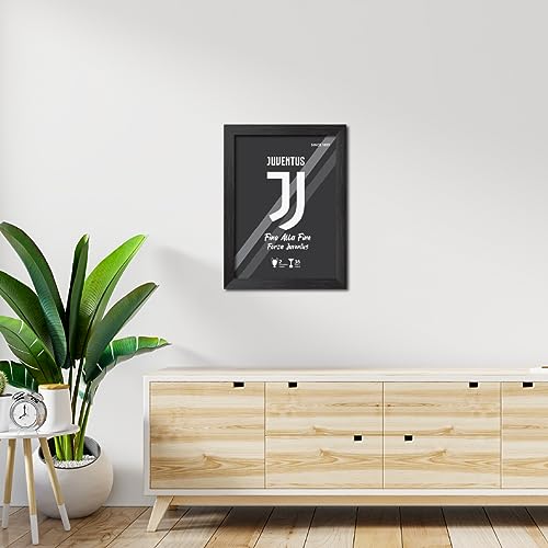Image of TenorArts Juventus Football Club Poster White Logo Laminated Photo Frame Painting with Matt Finish Black Textures(12 inches x 9inches)