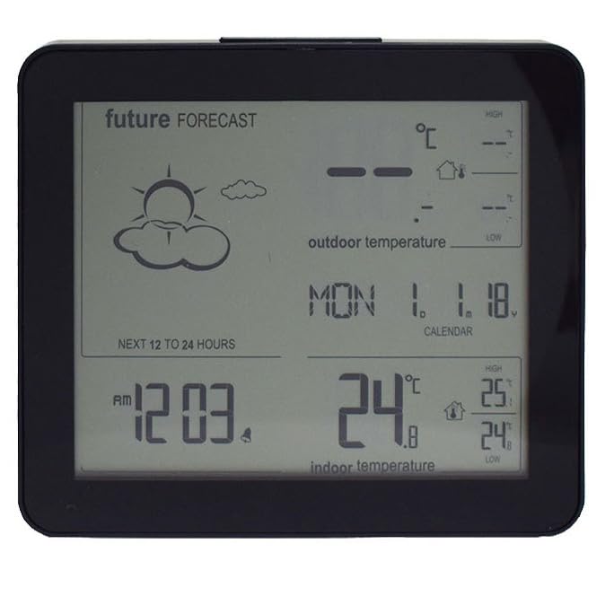 Stacja meteorologiczna z czujnikiem zewnętrznym,Cyfrowy budzik,Domowa stacja meteorologiczna z wyświetlaczem LCD,Temperatura zewnętrzna wewnątrz,Data,Prognoza pogody,czarny