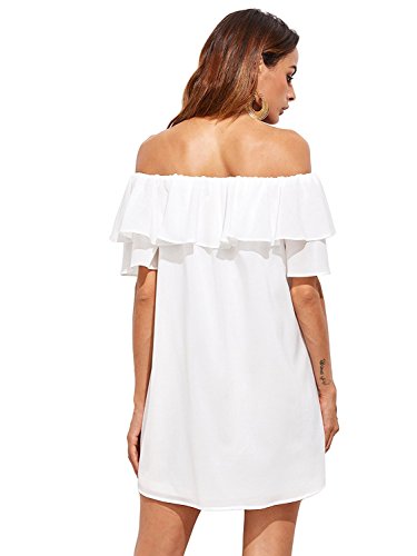 Milumia Women's Off Shoulder Ruffles Shift Loose Summer Vacation Mini Dress A White Large - Image 3