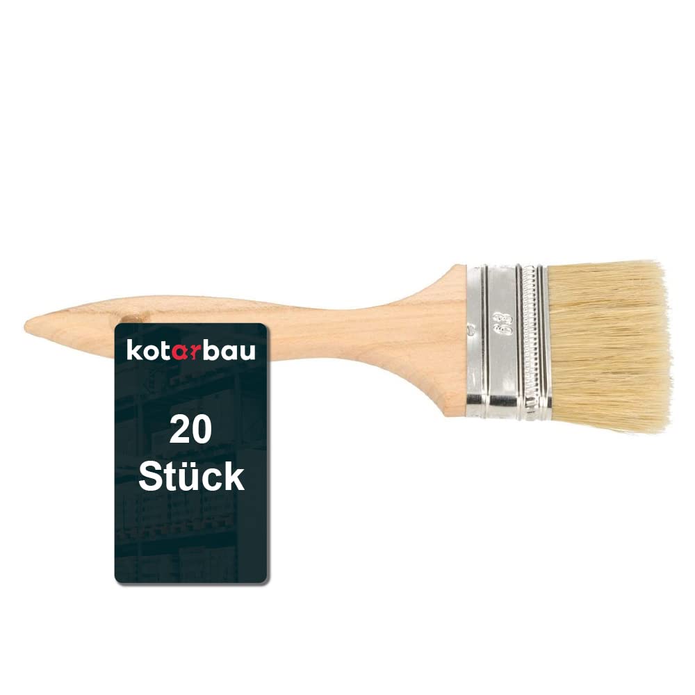 KOTARBAU® Brocha Plana con Mango de Madera, 63 mm, 20 Unidades; Pincel para barnizar, esmaltar, Brocha para aplicar lacas, aceites, Pinturas, Brocha con cerdas Resistentes, Acabado Suave y Uniforme