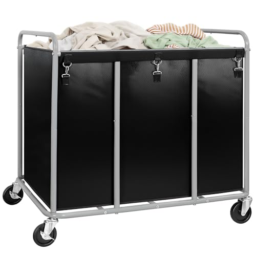 Image of 430L Commercial Laundry Cart with Wheels, Large Heavy Duty Rolling Laundry Hamper With Handle and Removable Waterproof Liner Bag, Industrial Dirty Clothes Hampers for Home & Hotel