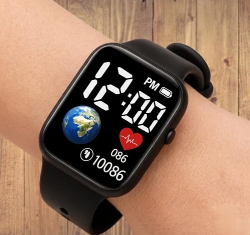 Image of Digital led Smart Watch with,Black Silicone Band, LED Display, Unisex Waterproof Watch
