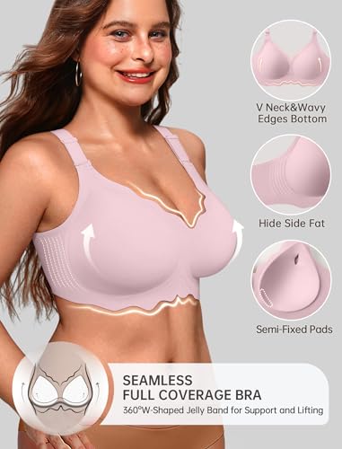 OEAK Women Bras No Underwire Scalloped Push Up Buttery Soft Tshirt Bra Seamless Full Coverage Convertible Everyday Bra Pink 3XL - Image 2