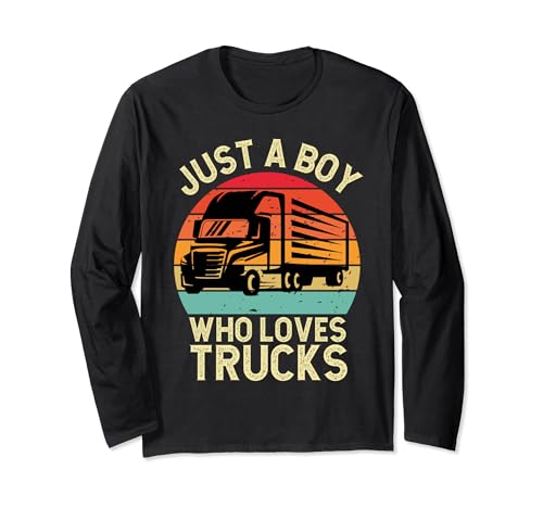 Just A Boy Who Loves Trucks Uomini Bambini Vintage Maglia a Manica