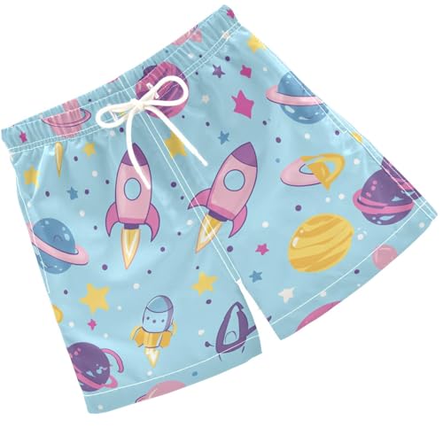 Pigsaly Boys' Swim Board Shorts Space Light Blue Rocket Boy's Swim Trunks Kids Swimwear XS - Main Image