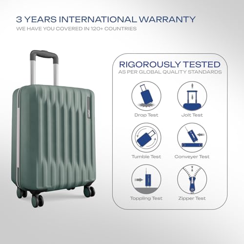 Image of Safari Ray Neo 8 Wheels 55cm Cabin Trolley Bag, Hard Case Polycarbonate, Carry On 360 Degree Wheeling Luggage Suitcase for Men & Women, Sage Green