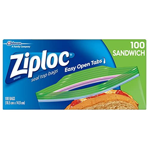 Ziploc Seal Top Sandwich Bags Gripn Seal Technology Easy-Open Tabs BPA-Free Food Storage Bags 100 Bags