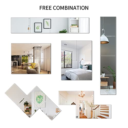 Petaflop Glass Full Body Wall Mirror Tiles, 4Pcs 11X14 Inch Self Adhesive Full Length Home Gym Mirror, Frameless Glass Mirror For Bedroom Living Room Dorm #TOP1