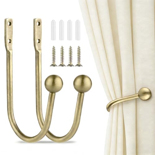 Curtain Tieback Holdbacks 2pcs Metal Curtain Hooks for Wall Mounted Curtain Drapery Holder Pull Backs for Hanging Items Window Decoration Antique Brass