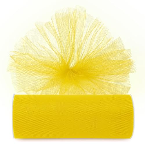 Image of Yellow Tulle Fabric Ribbon 6 Inch by 25 Yards Rolls Fabric Spool Tulle for Gift Wrapping Wedding Decorations Craft Supplies DIY Tutu Skirt Baby Shower Birthday Party