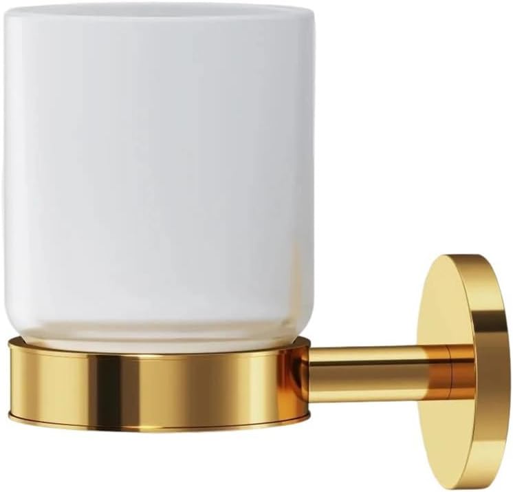 Toothbrush Holder, Wall Mounted Detachable Tumbler Holder, Zinc Alloy Holder+Frosted Glass Cup for Bathroom Multi-Functional Storage,Gold