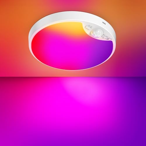 Image of Rechargeable Motion Sensor Ceiling Light, 12000mAh RGB Battery Closet Light