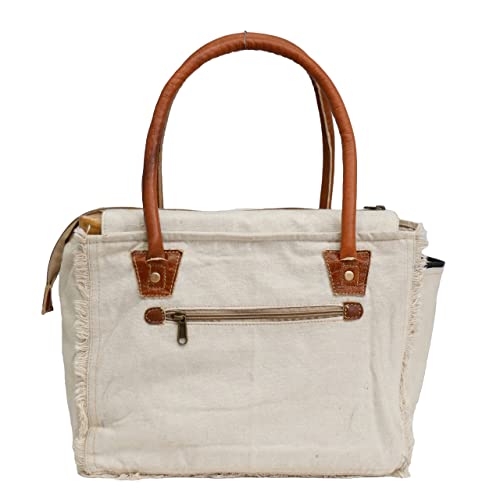 Orbit Art Gallery Handmade Canvas Bag With Leather, Canvas Tote Bag Shoulder Handbag For Women, White #TOP2