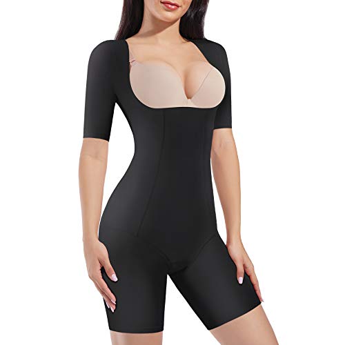 HAENPISY Full Body Shaper for Women Waist Trainer Fajas Tummy Control Bodysuit Open Bust Shapewear Butt Lifter Shorts(X-Large, Black)