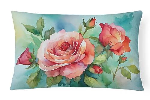 Caroline's Treasures DAC1700PW1216 Oklahoma Roses in Watercolor Fabric Decorative Pillow 100% Machine Washable Pillow, Indoor or Outdoor Decorative Throw Pillow for Couch, Bed or Patio
