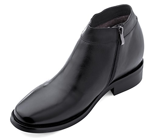Calden Men's Invisible Height Increasing Elevator Shoes - Black Premium Leather Faux Fur Inner Lining Formal Zipper Boots - 3.2 Inches Taller - K50658 - Size 7.5 D(M) US2