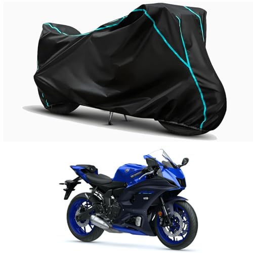 Image of Waterproof Bike Body Cover Compatible for | Yamaha R7 | Taffeta Fabric, Sky Piping Design, Bottom Elastic Fit | Dustproof, Sun UV & Rain Protection for All Weather.