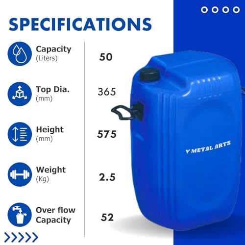 Image of V METAL ARTS Plastic Jerry Can | 50 Litre | Water Storage Drum | Leak Proof Gallon | PVC Jerry Can | Refillable Empty Can with Sealed Cap | Fuel & Chemical Storage Container | for Generators, Jeeps, Marine, Boat and Other Vehicles