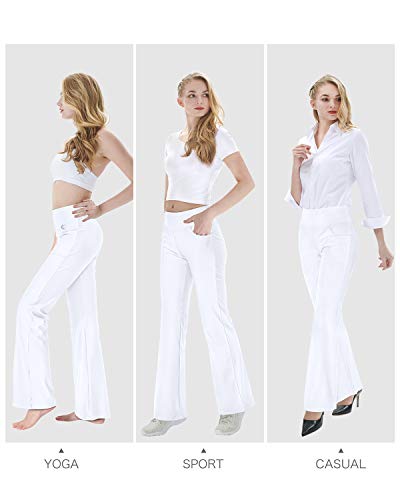 Zeronic Bootcut Yoga Pants For Women With Pockets High Waisted Workout Running Pants Tummy Control Long Bootleg Work Pants (White, X-Large) #TOP2