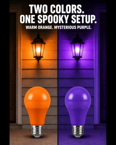 Image of L LOHAS LED Purple and Orange Light Bulbs for Halloween, A19 LED, E26 Base