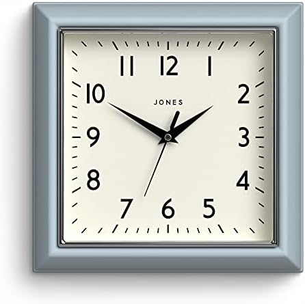 Jones Clocks® Mustard Square Retro Wall Clock Modern Colour Design Perfect as a Kitchen Clock, Living Room Wall Clock or Office Clock with Easy to Read Numbers 25cm (Black)