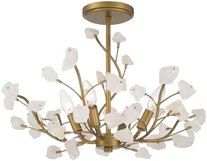 Minka-Lavery Ramus 22" 4-Light Semi-Flush Mount - Legacy Brass with Crystalline Quartz Stone (Bulb Not Included)