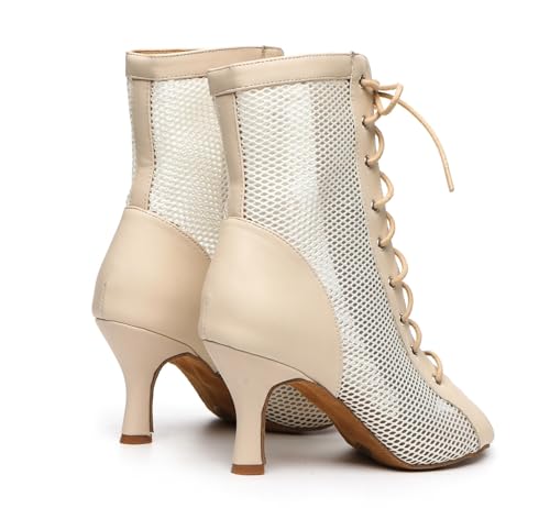 Image of Dance Practice Shoes for Women Mesh Ballroom Sandals Heels Party Prom Ankle Booties with Zip