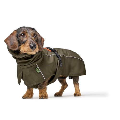 HUNTER Hundemantel NORDBY Dachshund, Farbe: Oliv, wasserdicht, warm gefüttert, reflektierend, ideal für kleine Hunde mit langem Körper, schützt vor Kälte & Nässe, maschinenwaschbar, Größe: 36
