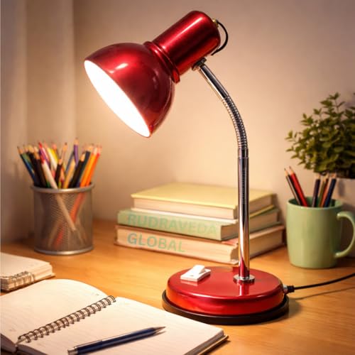 Image of Metal Desk Lamp with Bulb, Red Finish, Adjustable Gooseneck, 16 Inch Height, Strong Body Table Lamp (RED)