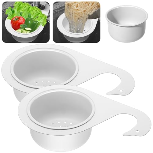 Teenyyou 2 Pcs Stainless Steel Sink Strainer Basket 15 Oz Multifunction Hanging Sink Colander Drain Basket Faucet Upgrade Quick Draining Kitchen Tool for Fruit Vegetable, 8.7 x 3.9 x 2.3 Inch(White)