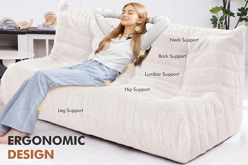 Image of Bean Bag 3-Seater Chair Big Sofa Beanbag Chair for Adults Fireside Chair Bean Bag Lounger with Memory Foam Filled for Home,Apartment or Gaming Venue（Beige Teddy）
