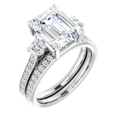 Gemonite 10K/14K/18K Solid Gold Handmade Engagement Ring, 2-4CT Moissanite Diamond Solitaire Wedding Ring Set for Women/Her Anniversary Ring (White, 4 CT | Emerald Cut)