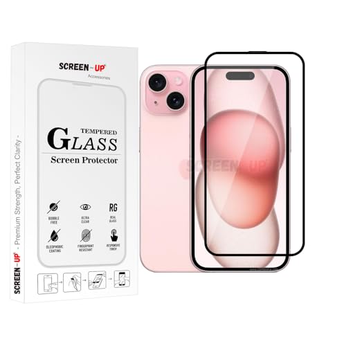 Image of ScreenUp Tempered Glass For Apple iPhone 15 - Ultra Clear, 9H Scratch Resistant, Full Coverage, Easy Install Screen Protector
