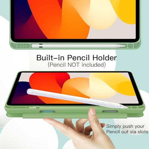 Image of TGK Rotating Case for Redmi Pad SE 11 inch with Pencil Holder 360 Degree Rotation Protective Trifold Stand Cover Clear Back (Mint Green)