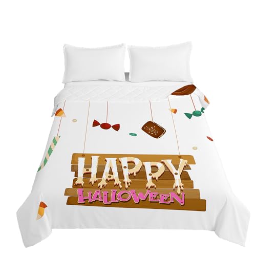 Highdi Halloween Druck Sommer Bettdecke, Atmungsaktive Leicht Dünn Sommerdecke, Weich & Hautfre&lich Bettdecke, Mikrofaser Tagesdecke für Sofaüberwurf Einzel Doppel (Halloween,100 * 150cm)